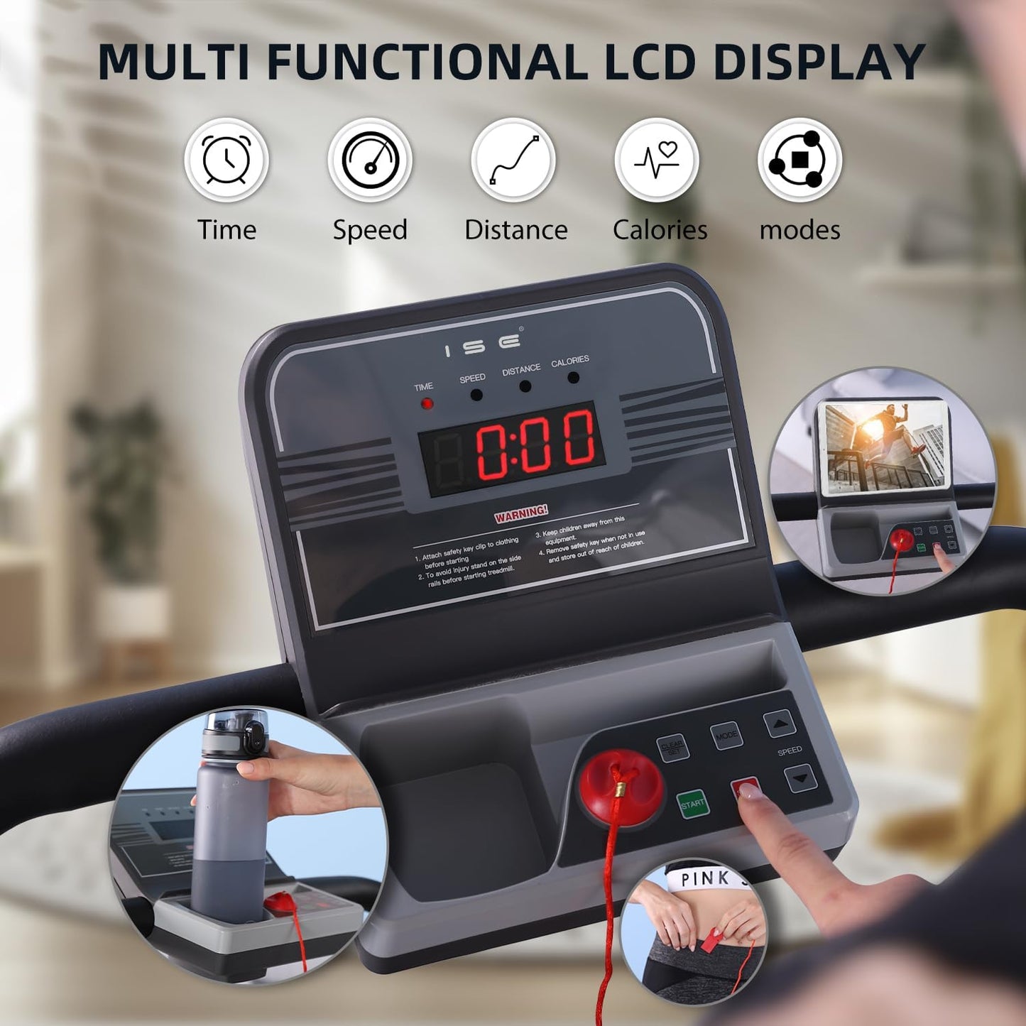 ISE Tapis de Course. Tapis de Course Motorise Inclinable 750W. Tapis de Course Pliable Vitesse Réglable&Ecran LCD. Tapis de Course Compact Appartement/Bureau. Tapis de Course Electrique 5 Programmes