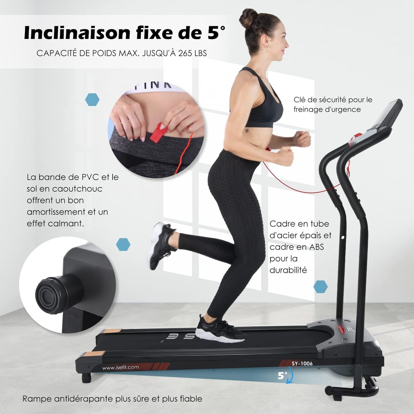 ISE Tapis de Course. Tapis de Course Motorise Inclinable 750W. Tapis de Course Pliable Vitesse Réglable&Ecran LCD. Tapis de Course Compact Appartement/Bureau. Tapis de Course Electrique 5 Programmes